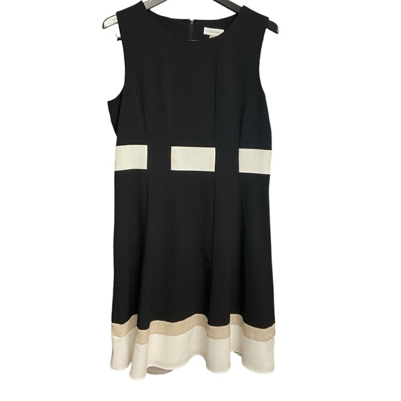 Calvin Klein Fit & Flare Colorblock Sleeveless Dress Size 12 Black White Tan - Picture 3 of 10